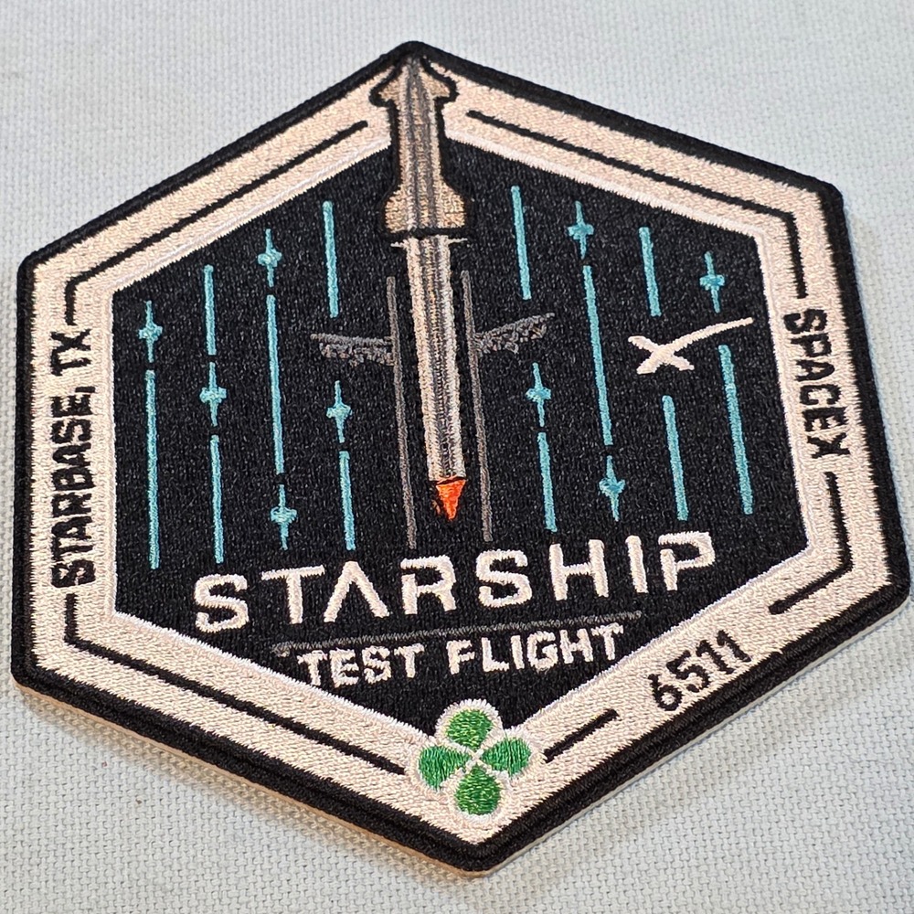 SpaceX Starship Test Flight IFT-1 Patch Starbase TX 6511 Four Leaf Clover Hexago